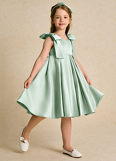 Azazie Guppie vestidos de niña de las flores Vestido de Agave de Satin Mate de Princesa con Plisado image5