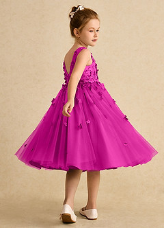 Azazie Lana Flower Girl Dresses Fuchsia A-Line Sleeveless Matte Satin Dress image4