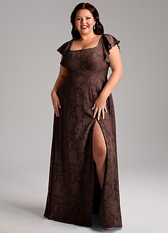 Azazie Bondi Brudepigekjoler En streg Sideslids Blomsterudbrændthed Gulv-længde Kjole image7