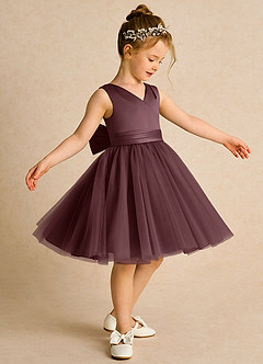Azazie Tadpole Flower Girl Dresses Sangria A-Line Pleated Matte Satin Dress image3