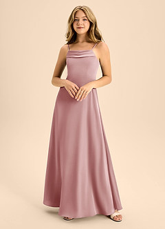Azazie Anselie Junior Dusty Rose A-Line Off the Shoulder Stretch Satin Dress image3