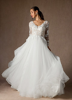 Azazie Freya Wedding Dresses Diamond White Champagne A-Line Sequins Tulle Dress image7