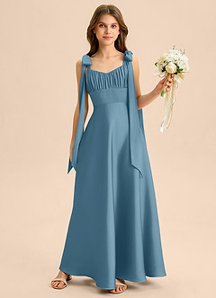 Azazie Halley Junior Abito A-Line in Raso Elasticizzato Fiocco Bermuda image1