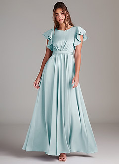 Azazie Daphne Bescheidene Brautjungfernkleider A-Linie Gestreift Stretch-Satin Bodenlänge Kleid image1