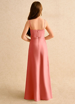 Azazie Fishie Girls Formal Flower Girl Dresses Salmon Pink A-Line Matte Satin Dress image7