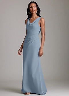 Azazie Linelle Bridesmaid Dresses Dusty Blue Mermaid Pleated Chiffon Dress image6