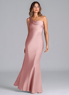 Azazie Driea Robes de demoiselle d'honneur Robe Sirène en Satin extensible Ue épaule Rose Poussiéreuse image3