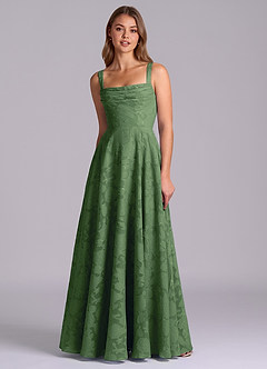 Azazie Shaude Bridesmaid Dresses Eucalyptus A-Line Pleated Floral Burnout Dress image6