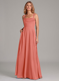 Azazie Shaude Bridesmaid Dresses Salmon Pink A-Line Pleated Chiffon Dress image3