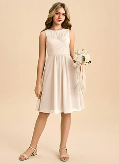 Azazie Skyla Junior Jurk van Chiffon met A-Lijn Geplooid Wit Albast image1