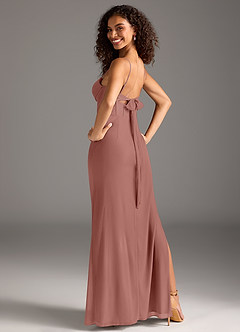 Azazie Mai Robes de demoiselle d'honneur Robe Fourreau en Maille Plissée Rose De Cèdre image2