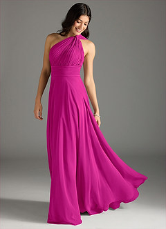 Azazie Charlize Robes de demoiselle d'honneur Robe Trapèze en Mousseline de soie Ue épaule Fuchsia image1