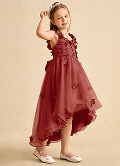 Azazie Tweety Flower Girl Dresses Terracotta A-Line Lace Tulle Dress image1