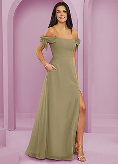 Barbie ♥ Azazie Bridesmaid Dresses Moss Green A-Line Off the Shoulder Chiffon Convertible Dress image4