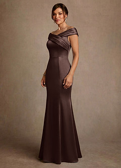 Azazie Aberdeen Mother of the Bride Dresses Ganache Sheath Pleated Stretch Satin Dress image3