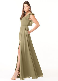 Azazie Jinny Robes de demoiselle d'honneur Robe Trapèze en Mousseline de soie Encolure carrée froncée Vert Mousse image3