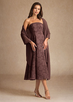 Azazie Lorain Mother of the Bride Dresses Espresso A-Line Pleated Floral Burnout Dress image1