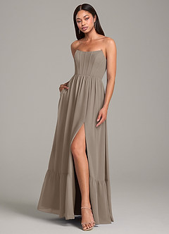 Azazie Kailee Bridesmaid Dresses Taupe A-Line with Pockets Chiffon Dress image4