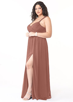 Azazie Aziza Bridesmaid Dresses Cedar Rose A-Line V-Neck Pleated Chiffon Dress image9