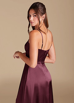Azazie Halsey Abiti da Damigella Abito A-Line in Raso Metallizzato Spacco Laterale Cabernet image2