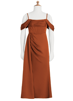 Azazie Amyra Junior Vestido de Canela de Satén Elástico de Recto con Vestidos sin tirantes image6