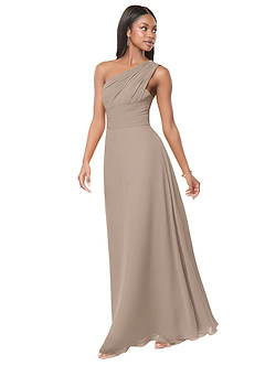 Azazie Ashley Bridesmaid Dresses Taupe A-Line Ruched Chiffon Dress image4