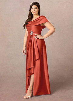 Azazie Branford Mother of the Bride Dresses Rust A-Line Pleated Stretch Satin Dress image11