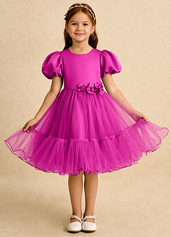 Azazie Cocoa Abiti da Ragazza di Fiori Abito Principessa in Tulle Plissettato Fucsia image1