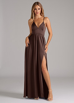 Azazie Aaida Bridesmaid Dresses Ganache A-Line Corset Stretch Satin Dress image1