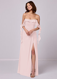Barbie ♥ Azazie Jurken voor bruidsmeisjes Converteerbaar Jurk van Chiffon met A-Lijn Off the Shoulder Blozend Roze image3