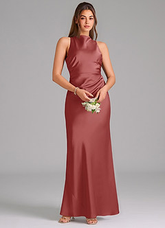 Azazie Evadne Bridesmaid Dresses Antique Rose Sheath Pleated Stretch Satin Dress image6
