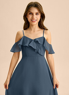 Azazie Kamilla Junior A-Linie Schulterfrei Chiffon Kleid Neptunblau image7