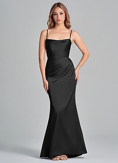 Azazie Olea 신부 들러리 드레스 인어 스트랩리스 스트레치 새틴 바닥 길이 드레스 image6