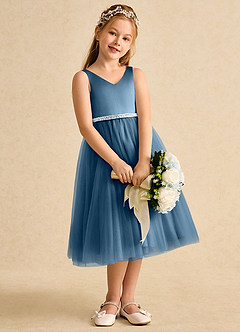 Azazie Firefly vestidos de niña de las flores Vestido de Bermudas de Satin Mate de Corte En A con Lazo image3
