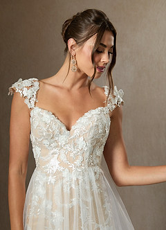 Azazie Moonstone At-home Try On Dresses Diamond White Champagne A-Line Sweetheart Sequins Tulle Dress image4