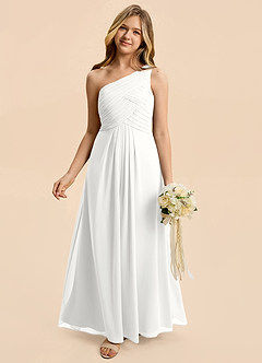 Azazie Emmie Junior White A-Line Pleated Chiffon Dress image1