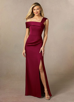 Azazie Laramie Mother of the Bride Dresses Burgundy Mermaid Pleated Stretch Satin Dress image1