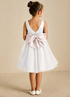Azazie Seline Flower Girl Dresses Ivory Rose Petal A-Line Bow Tulle Dress image1