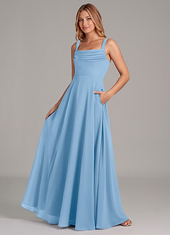 Azazie Shaude Bridesmaid Dresses Powder Blue A-Line Pleated Chiffon Dress image4