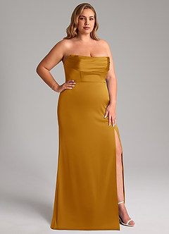 Azazie Saige Brautjungfernkleider Etui Schulterfrei Stretch-Satin Kleid Butterscotch image17