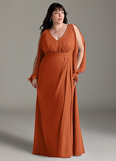 Azazie Matilda Bridesmaid Dresses Burnt Orange A-Line Long Sleeve Chiffon Dress image13