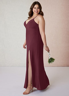 Azazie Becca Vestidos de damas de honor Vestido de Cabernet de Gasa de Corte Recto con Cuello en V image9