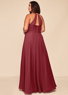 Azazie Ginger Vestidos de damas de honor Vestido de Granada de Gasa de Corte en A con Halter Plisado image10