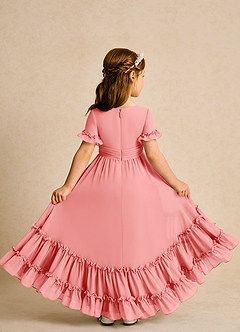 Azazie Kass Jurken voor bloemenmeisjes A-Lijn Jurk van Chiffon Geplooid Koraal image3