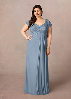 Azazie Macy Mother of the Bride Dresses Dusty Blue A-Line V-Neck Sequin Lace Lace Dress image6