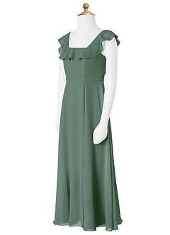 Azazie Jinny Junior Eucalyptus A-Line Ruched Chiffon Dress image6