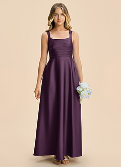 Azazie Azaria Junior A-Linie Plissee Stretch-Satin Kleid Pflaume image3