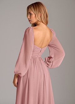 Azazie Alia At-home Try On Dresses Dusty Rose A-Line Long Sleeve Chiffon Dress image2