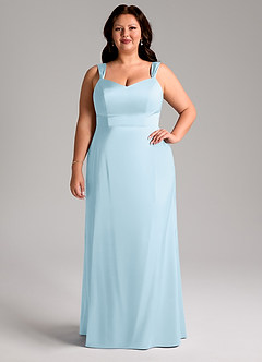 Azazie Denice Robes de demoiselle d'honneur Robe Fourreau en Satin extensible Plissée Bleu Ciel image8