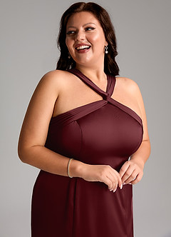 Azazie Rue Bridesmaid Dresses Cabernet A-Line Pleated Stretch Satin Dress image13